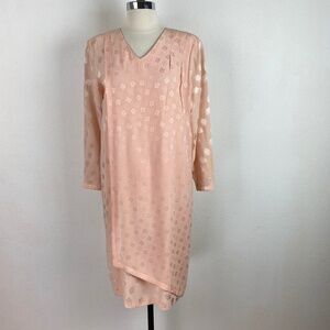 Vintage 80s Joanie Char San Francisco Peach Pink Silk Shift Dress Size 8 Petite